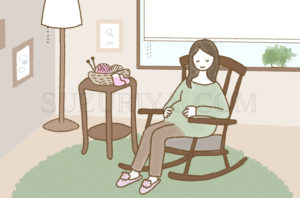 ロッキングチェアに座る妊婦さん