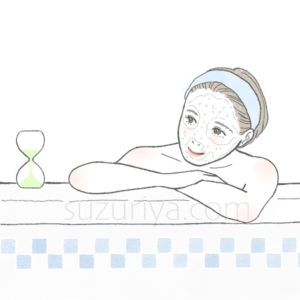 炭酸パックをしながら入浴する女性のイラスト