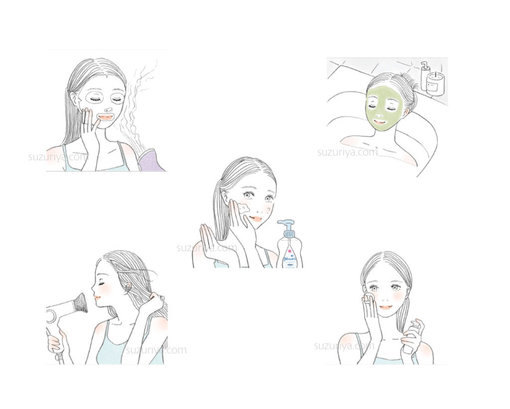 小学館『美的』に掲載中の美容ケアをする女性イラスト