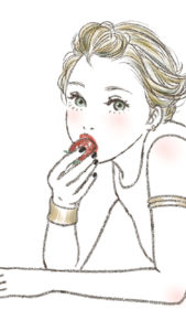 イチゴを食べる女性のイラスト
