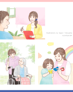 専門学校パンフレットのためのイラスト(制作:床山すずり)